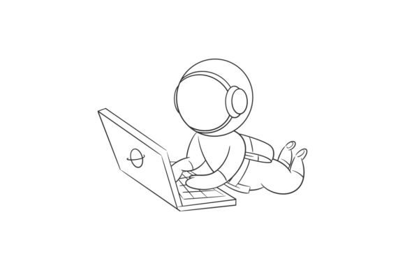 Astronaut Working in Front of Laptop: A Modern Design Asset