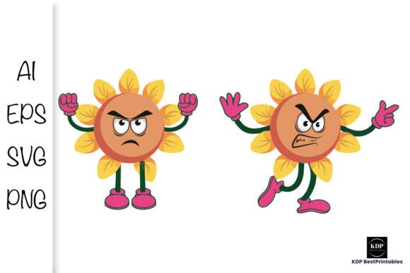 Cartoon Sunflower with Emotion V3: A Versatile Design Asset