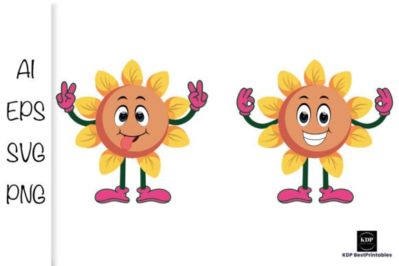 Cartoon Sunflower with Emotion V6: A Versatile Design Asset