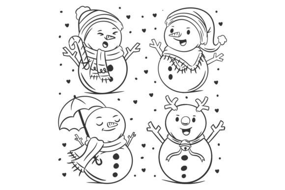 Charming Snowman Character Set: Hand Drawn Vector & Coloring Art
