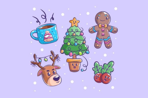 Christmas Icon Set Hand Drawn Cartoon: Festive Design Assets