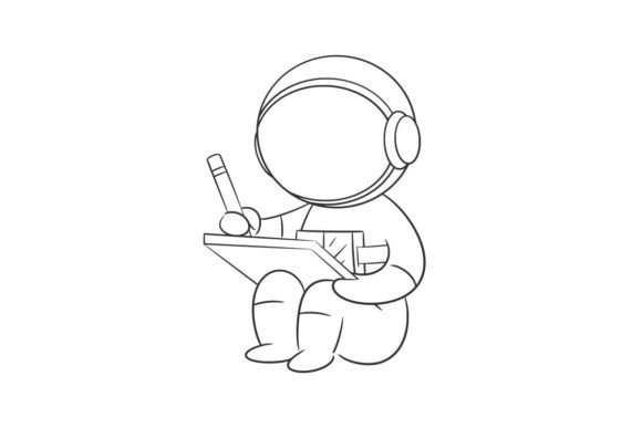 Creative Design with an Astronaut Making a Drawing on a Tablet