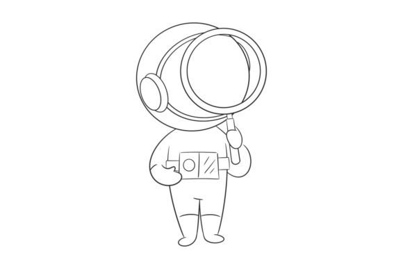 Creative Exploration: Astronaut Using a Magnifying Glass for Coloring
