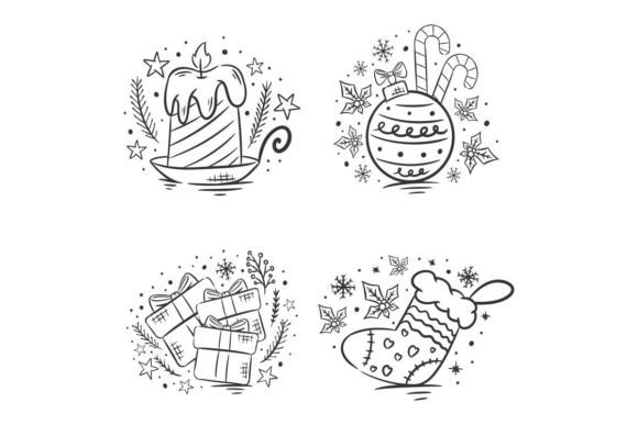 Hand Drawn Coloring Christmas Elements: A Festive Design Toolkit