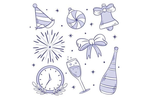 Hand Drawn Coloring Lovely Set: Elevate Your New Year Designs