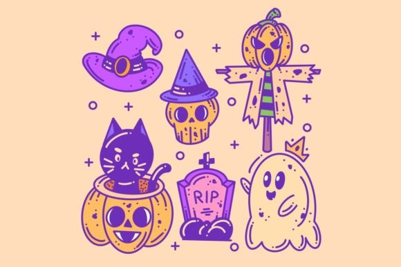 Hand Drawn Happy Halloween Elements Icon Collection