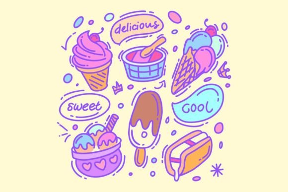 Hand Drawn Ice Cream Collection: A Full Color Design Asset