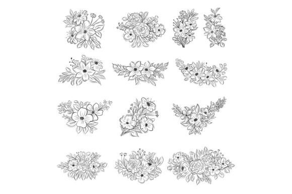 Hand Drawn Twelve Flower Bouquets: Elevate Your Design Projects