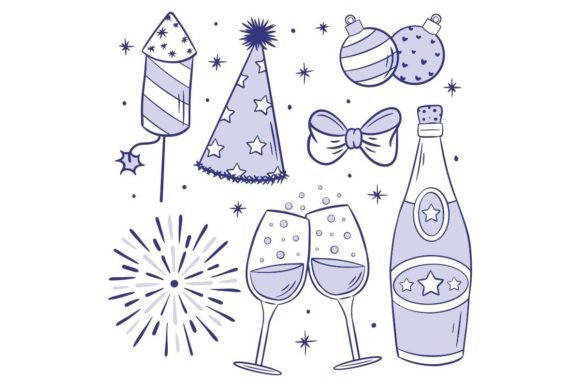 Handdrawn New Year Party Elements for Festive Designs